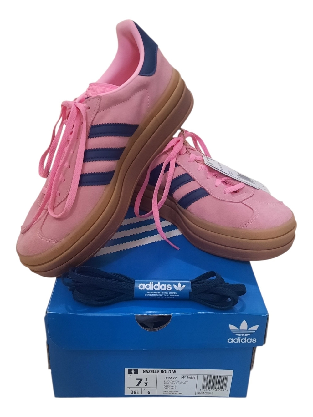 NWT adidas Gazelle Bold Platform Sneakers Pink/Navy Sz 7 1/2 (7.5)